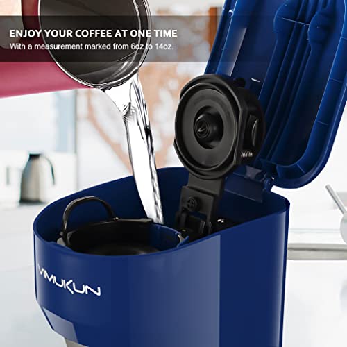 Vimukun mukun Single Serve Coffee Maker, Coffee Brewer Compatible with K-Cup Pods and Ground Coffee, Coffee Maker One Cup with 6 to 14oz Reservoir, Small Size(Blue)