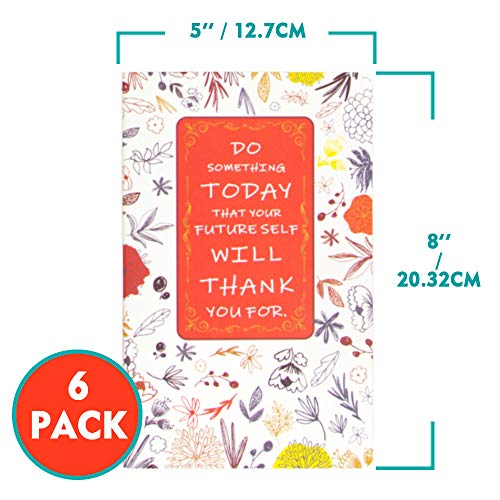 6 Packs Sewn-binding Pocket Notebook 96 Pages (Lined, 48 Sheets), 5"x 8" Sturdy 22LB/80GSM Heavy Weight Paper, Small Memo Notepad with Inspirational Motivational Quotes Writing Pad, Softcover Journal
