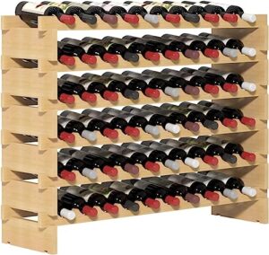sogesfurniture wine rack stackable modular small wine storage rack free standing solid natural wood wine holder display shelves, (natural, 10x 6 rows (60 slots)), bhus-by-ws002
