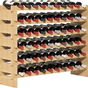 sogesfurniture Wine Rack Stackable Modular Small Wine Storage Rack Free Standing Solid Natural Wood Wine Holder Display Shelves, (Natural, 10X 6 Rows (60 Slots)), BHUS-BY-WS002