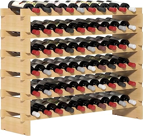 sogesfurniture Wine Rack Stackable Modular Small Wine Storage Rack Free Standing Solid Natural Wood Wine Holder Display Shelves, (Natural, 10X 6 Rows (60 Slots)), BHUS-BY-WS002