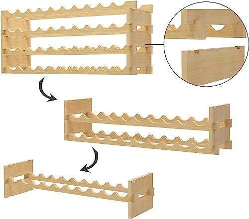 sogesfurniture Wine Rack Stackable Modular Small Wine Storage Rack Free Standing Solid Natural Wood Wine Holder Display Shelves, (Natural, 10X 6 Rows (60 Slots)), BHUS-BY-WS002