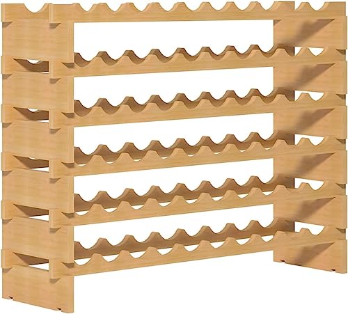 sogesfurniture Wine Rack Stackable Modular Small Wine Storage Rack Free Standing Solid Natural Wood Wine Holder Display Shelves, (Natural, 10X 6 Rows (60 Slots)), BHUS-BY-WS002