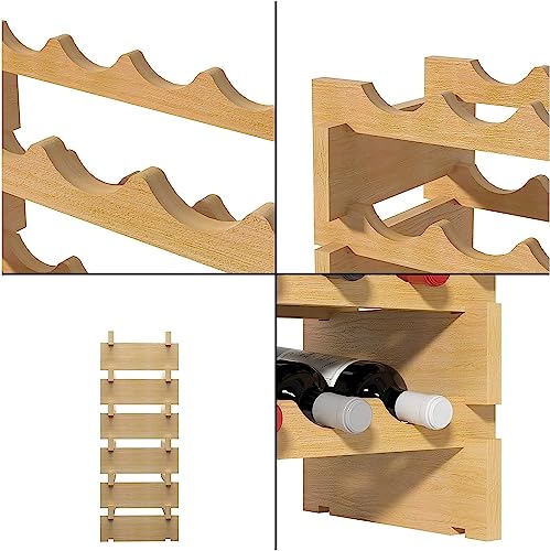 sogesfurniture Wine Rack Stackable Modular Small Wine Storage Rack Free Standing Solid Natural Wood Wine Holder Display Shelves, (Natural, 10X 6 Rows (60 Slots)), BHUS-BY-WS002