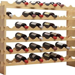 sogesfurniture Wine Rack Stackable Modular Small Wine Storage Rack Free Standing Solid Natural Wood Wine Holder Display Shelves, (Natural, 10X 6 Rows (60 Slots)), BHUS-BY-WS002