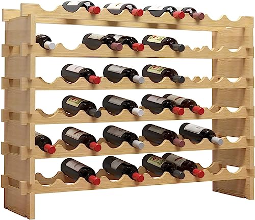 sogesfurniture Wine Rack Stackable Modular Small Wine Storage Rack Free Standing Solid Natural Wood Wine Holder Display Shelves, (Natural, 10X 6 Rows (60 Slots)), BHUS-BY-WS002