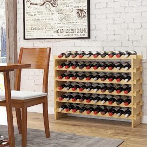 sogesfurniture Wine Rack Stackable Modular Small Wine Storage Rack Free Standing Solid Natural Wood Wine Holder Display Shelves, (Natural, 10X 6 Rows (60 Slots)), BHUS-BY-WS002