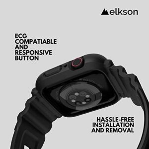 elkson Designed for Apple Watch Series 9/8/7/6/SE/5/4 [45/44mm], Quattro Pro Series Rugged Military Grade Protective Bumper Case with Strap Bands for iWatch, Stealth Black