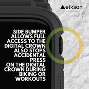 elkson Designed for Apple Watch Series 9/8/7/6/SE/5/4 [45/44mm], Quattro Pro Series Rugged Military Grade Protective Bumper Case with Strap Bands for iWatch, Stealth Black