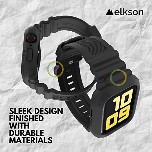 elkson Designed for Apple Watch Series 9/8/7/6/SE/5/4 [45/44mm], Quattro Pro Series Rugged Military Grade Protective Bumper Case with Strap Bands for iWatch, Stealth Black