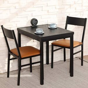 homooi 3 piece dining room table set for 2, small rectangular kitchen table with 2 cushioned chairs, espresso and brown