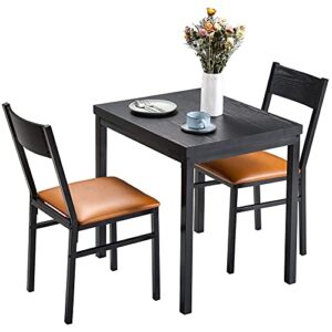 HOMOOI 3 Piece Dining Room Table Set for 2, Small Rectangular Kitchen Table with 2 Cushioned Chairs, Espresso and Brown