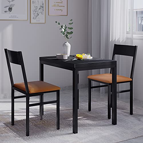 HOMOOI 3 Piece Dining Room Table Set for 2, Small Rectangular Kitchen Table with 2 Cushioned Chairs, Espresso and Brown