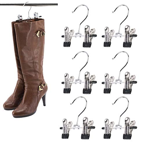 SUNTRADE Double Adjustable Clips Boots Hangers,Space Saving Boots Socks Bags Hanging Clips Boot Holder Boot Organizer,Set of 6