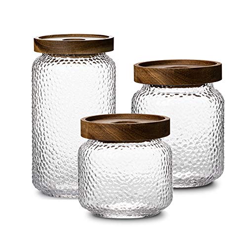 Anti-slip Storage Jar, 3 Pack , with Airtight Wood Lid Glass Kitchen Canisters 12oz, 17oz, 25oz