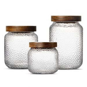 Anti-slip Storage Jar, 3 Pack , with Airtight Wood Lid Glass Kitchen Canisters 12oz, 17oz, 25oz