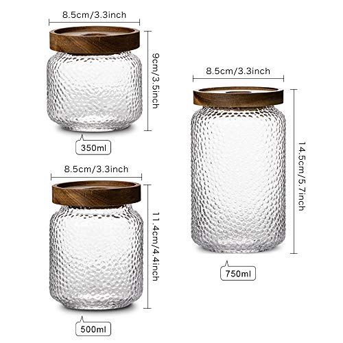 Anti-slip Storage Jar, 3 Pack , with Airtight Wood Lid Glass Kitchen Canisters 12oz, 17oz, 25oz