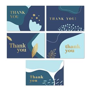 rileys thank you cards with envelopes | 50-count, gold foil - blank note cards, thank you notes, blank cards with envelopes, thank you wish cards, wedding, graduation, baby shower (navy blue)