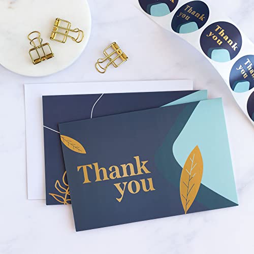 Rileys Thank You Cards with Envelopes | 50-Count, Gold Foil - Blank Note Cards, Thank You Notes, Blank Cards with Envelopes, Thank You Wish Cards, Wedding, Graduation, Baby Shower (Navy Blue)