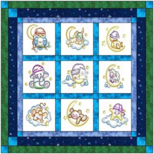 material maven quilt kit night night baby boy/pre cut ready to sew/finished embroidery