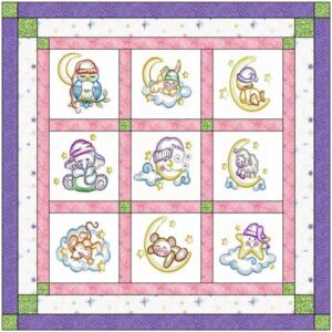 material maven quilt kit night night baby girl/pre cut ready to sew/finished embroidery