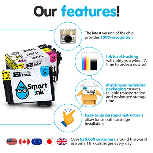 Smart Ink Remanufactured Ink Cartridge Replacement for Epson T288 288XL 288 XL (Black & C/M/Y 4 Combo Pack) to use with Expression Home XP-330 XP-430 XP-434 XP-446 XP-440 XP-340