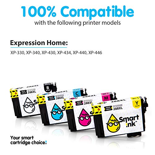 Smart Ink Remanufactured Ink Cartridge Replacement for Epson T288 288XL 288 XL (Black & C/M/Y 4 Combo Pack) to use with Expression Home XP-330 XP-430 XP-434 XP-446 XP-440 XP-340