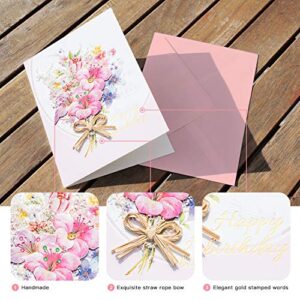 padike Premium Birthday Cards Box Set - Modern Floral - Birthday Wishes Greeting Cards - 8pc Happy Birthday Card with Envelopes Box Set - Envelopes and Gold Seals