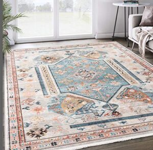 abani geometric medallion 6'x9' area rug, beige & teal rugs azure collection accent rug