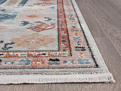 Abani Geometric Medallion 6'x9' Area Rug, Beige & Teal Rugs Azure Collection Accent Rug