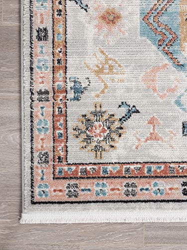 Abani Geometric Medallion 6'x9' Area Rug, Beige & Teal Rugs Azure Collection Accent Rug