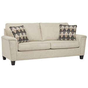 signature design by ashley abinger chenille contemporary sofa with 2 accent pillows, beige
