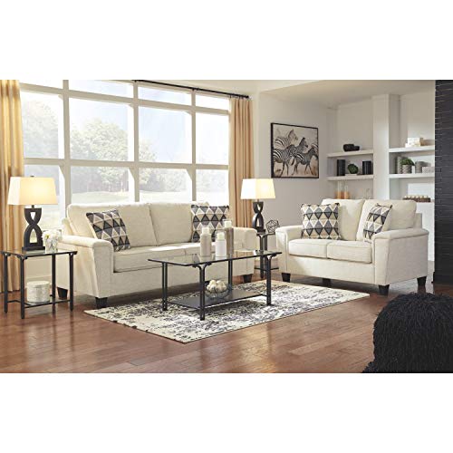 Signature Design by Ashley Abinger Chenille Contemporary Sofa with 2 Accent Pillows, Beige