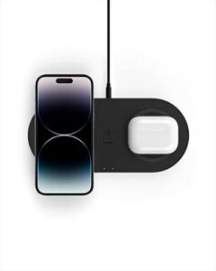 belkin quick charge dual wireless charging pad - 10w qi-certified charger pad for iphone, samsung, apple airpods & more - charge while listening to music, streaming videos, & video calls - black