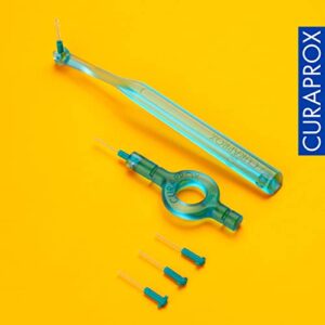 Curaprox CPS 06 Prime Start Interdental Brushes Set, 5 interdental Brushes CPS 06 Prime + 1 Holder UHS 409 + 1 Holder UHS 470, 0.6 mm to 2.2 mm, Turquoise