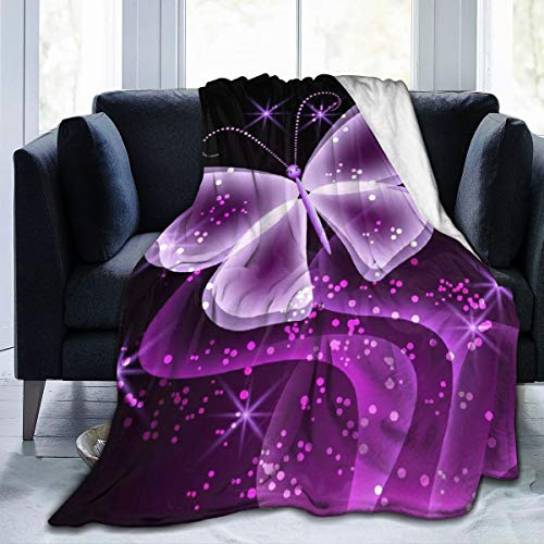 Cute Purple Butterfly Printed Blanket Throw Lightweight Super Soft Micro Fleece Throw Blankets Gift Fit Couch Bed Living Room Sofa Chair 60"X50"