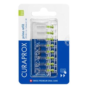 curaprox cps 011 prime refill interdental brushes, 8-piece refill pack interdental brushes cps 011 prime, 1.1 mm to 5.0 mm, green