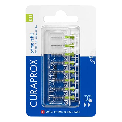 Curaprox CPS 011 Prime Refill Interdental Brushes, 8-Piece Refill Pack interdental Brushes CPS 011 Prime, 1.1 mm to 5.0 mm, Green