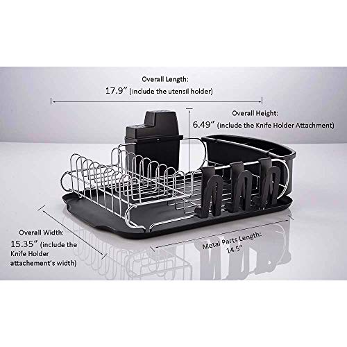 LOCLGPM Rust Proof Small Space Dish Drying Rack, Modern 1 Tier Dish Drainer with Black Removable Drainboard, Utensil Holder and Cup Holder for Organizer Storage Counter Kitchen Over The Sink