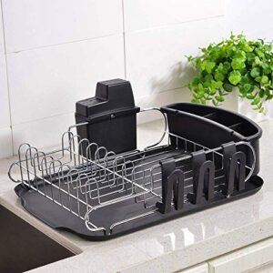 loclgpm rust proof small space dish drying rack, modern 1 tier dish drainer with black removable drainboard, utensil holder and cup holder for organizer storage counter kitchen over the sink