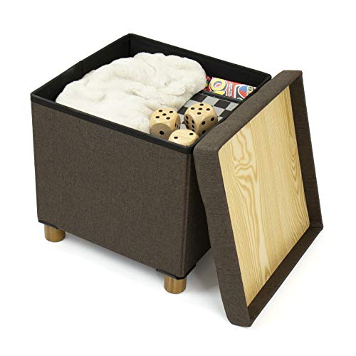 Humble Crew Collapsible Cube Storage Ottoman Foot Stool with Tray, Brown