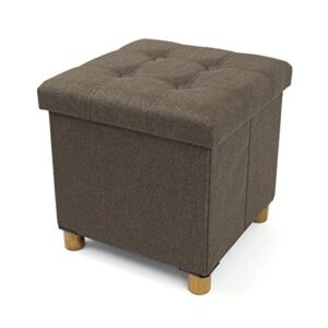 humble crew collapsible cube storage ottoman foot stool with tray, brown