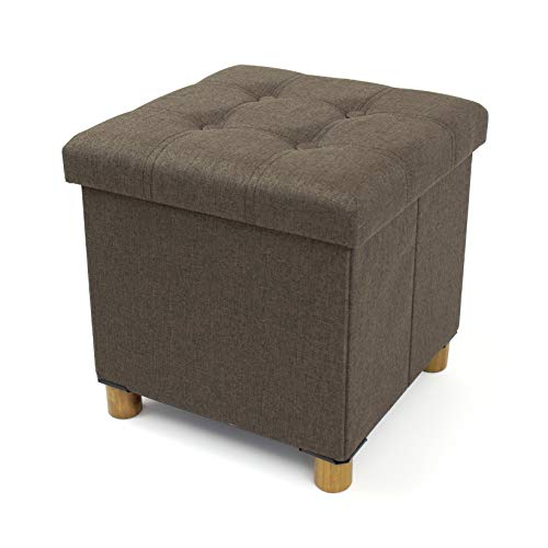 Humble Crew Collapsible Cube Storage Ottoman Foot Stool with Tray, Brown