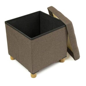 Humble Crew Collapsible Cube Storage Ottoman Foot Stool with Tray, Brown