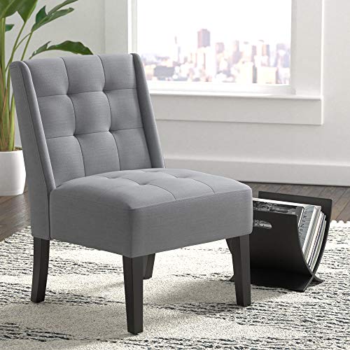 Amazon Basics Modern Tufted Accent Chair with Solid Wood Legs, Grey