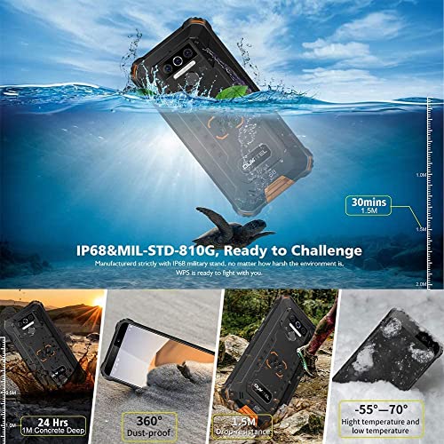 OUKITEL WP5 Rugged Cell Phones, 8000mAh Battery IP68 Waterproof Android 10 Rugged Smartphone, Triple Camera 4GB+32GB 5.5" HD+ Screen Face ID Fingerprint Dual Sim 4 LED Flashlight GSM 4G Black