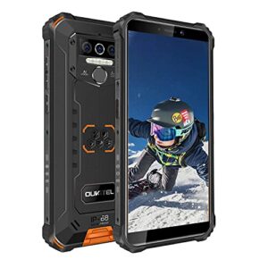 oukitel rugged smartphone unlocked, wp5, android 10 cell phone,8000mah battery 4gb+32gb triple camera 4 led flashlights,5.5 inch dual sim gsm 4g, gps, bluetooth, wifi,orange