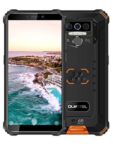 OUKITEL Rugged Smartphone Unlocked, WP5, Android 10 Cell Phone,8000mAh Battery 4GB+32GB Triple Camera 4 LED Flashlights,5.5 Inch Dual Sim GSM 4G, GPS, Bluetooth, WiFi,Orange