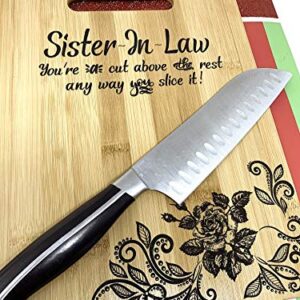 Gift for Sister in Law Engraved Bamboo Cutting board 9” x 12