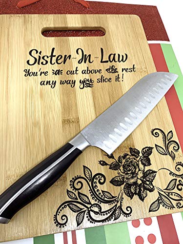 Gift for Sister in Law Engraved Bamboo Cutting board 9” x 12